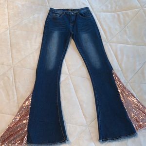 L&B BNWOT super flare bell bottoms w/rose sequin